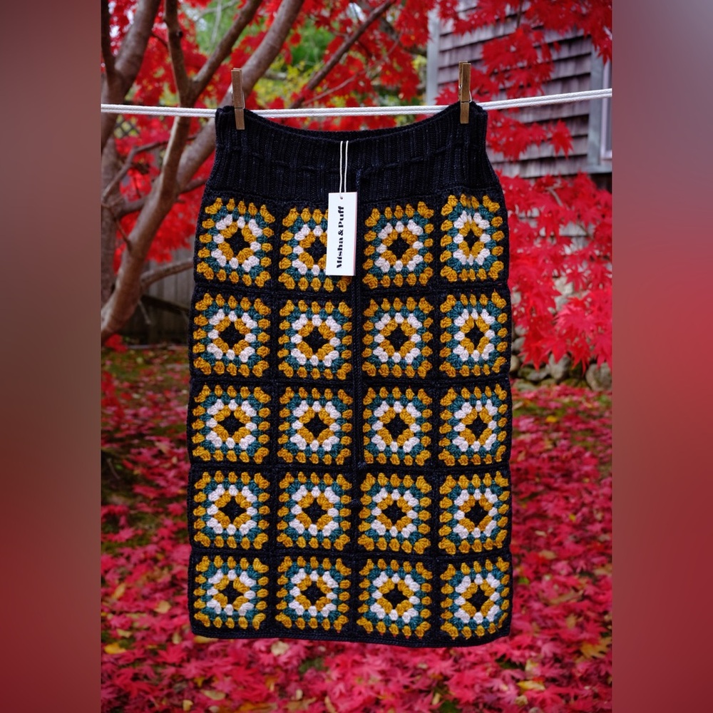 NWT Misha & Puff Patchwork Crochet Skirt in Carbon, OS
